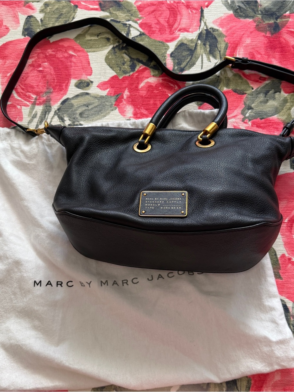 Marc by Marc Jacobs Black Leather Satchel with Gold Hardware